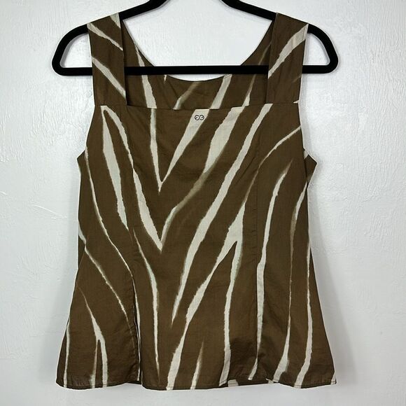 Escada Sport Cotton Brown And Whitre Zebra Print Ruched Front Top Size M - Picture 2 of 10